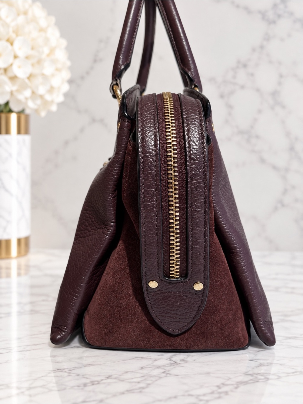 Coach Dark Brown/Burgundy Leather & Suede Satchel + Coordinating Wristlet - Picture 10 of 14